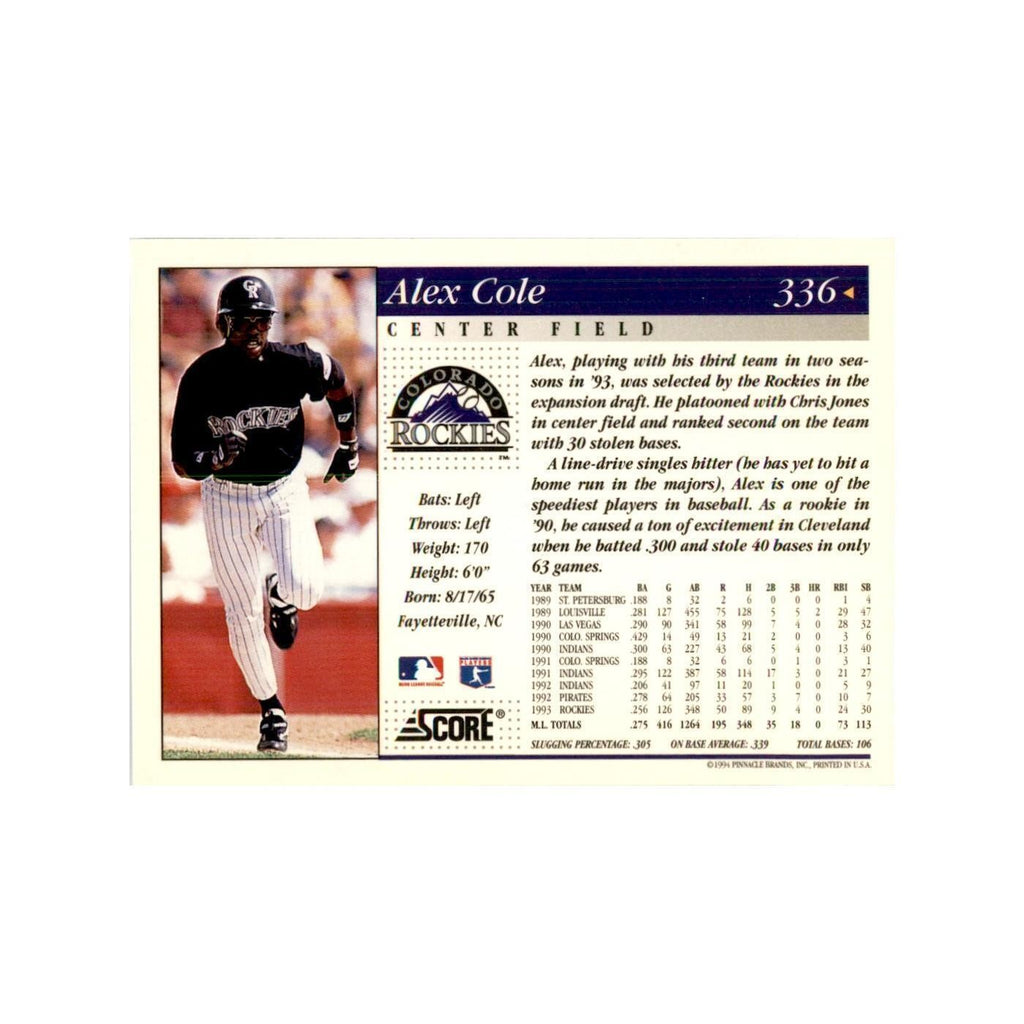 1994 Score Alex Cole Baseball Cards #336