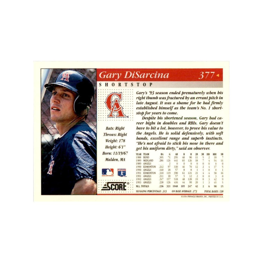 1994 Score Gary DiSarcina Baseball Cards #377