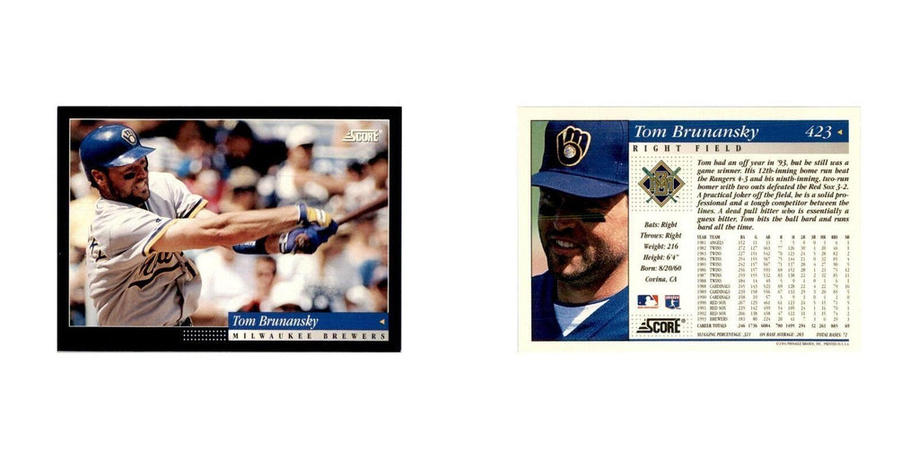 1994 Score Tom Brunansky Baseball Cards #423