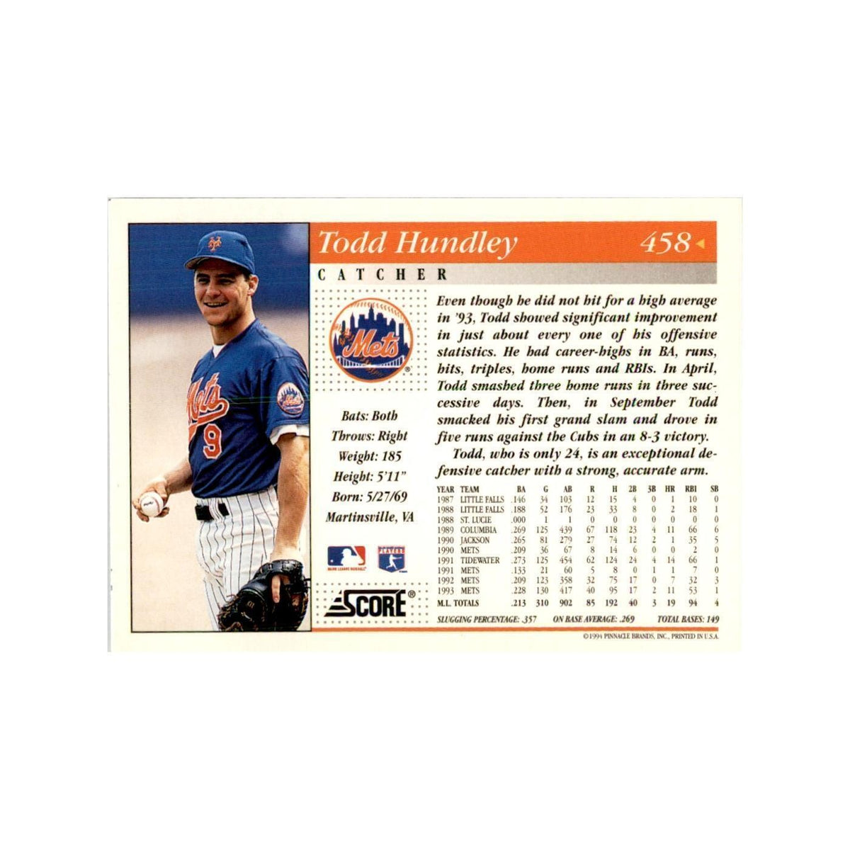 1994 Score Todd Hundley Baseball Cards #458