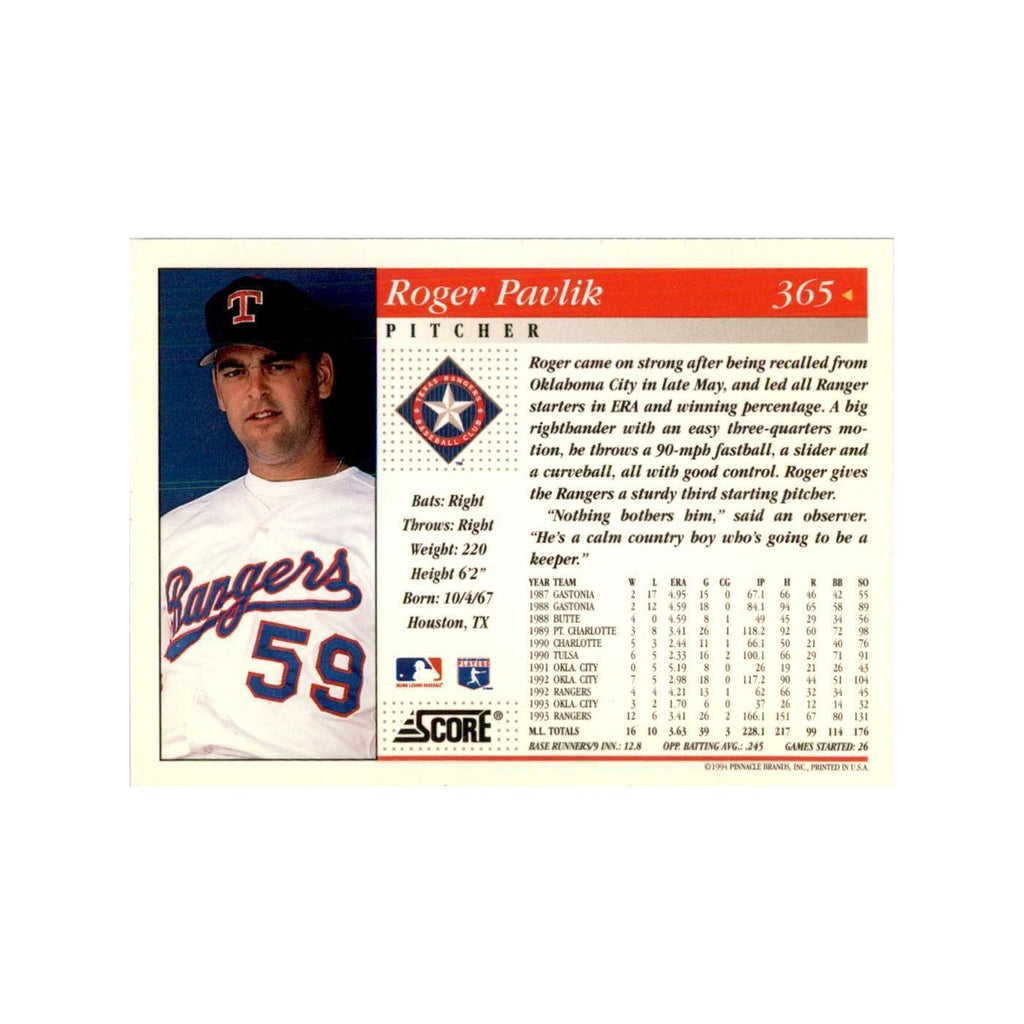 1994 Score Roger Pavlik Baseball Cards #365