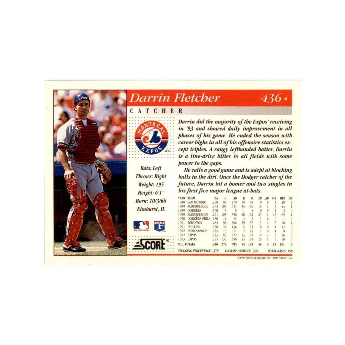 1994 Score Darrin Fletcher Baseball Cards #436