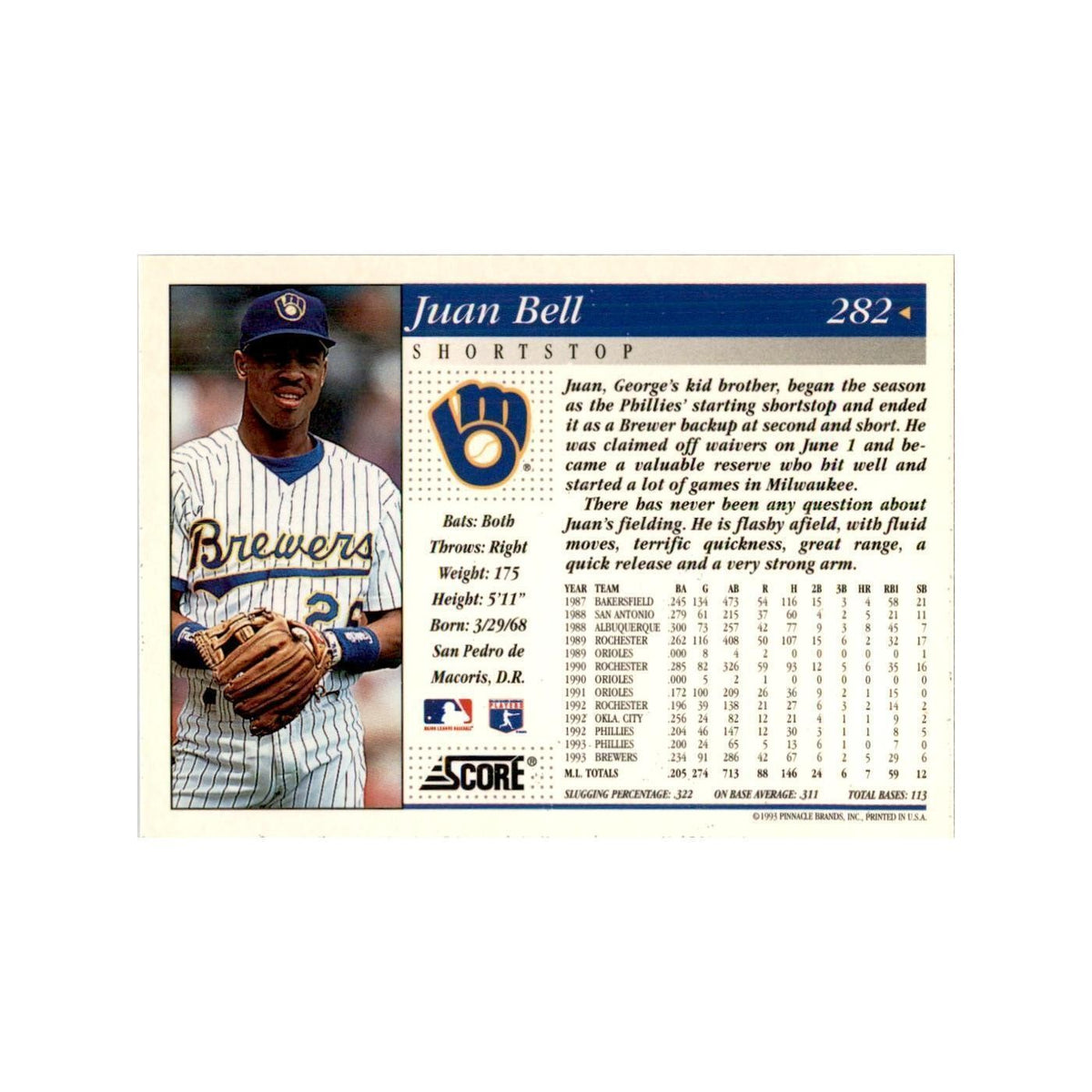 1994 Score Juan Bell Baseball Cards #282