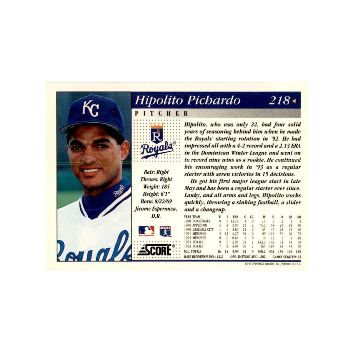 1994 Score Hipolito Pichardo Baseball Cards #218