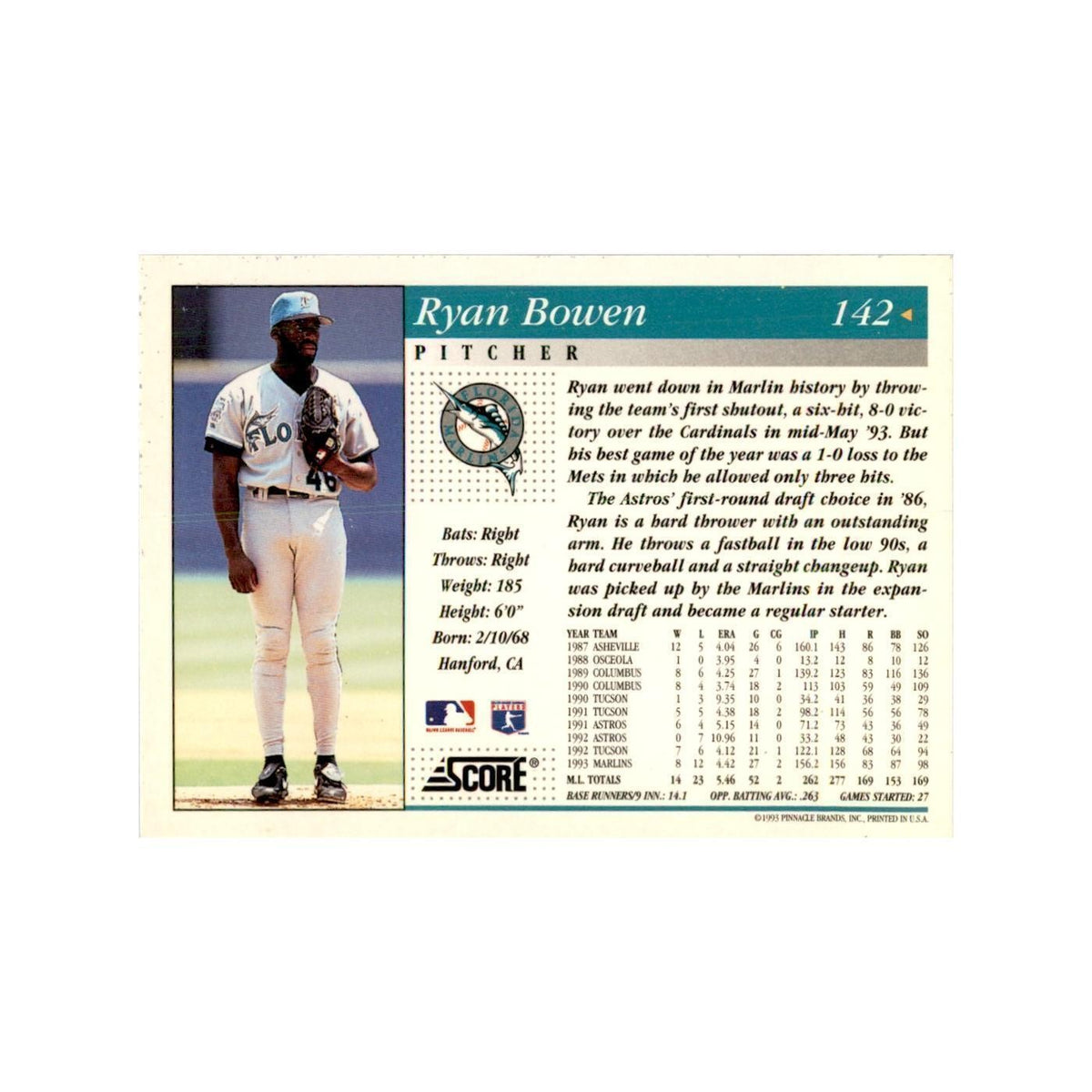 1994 Score Ryan Bowen Baseball Cards #142