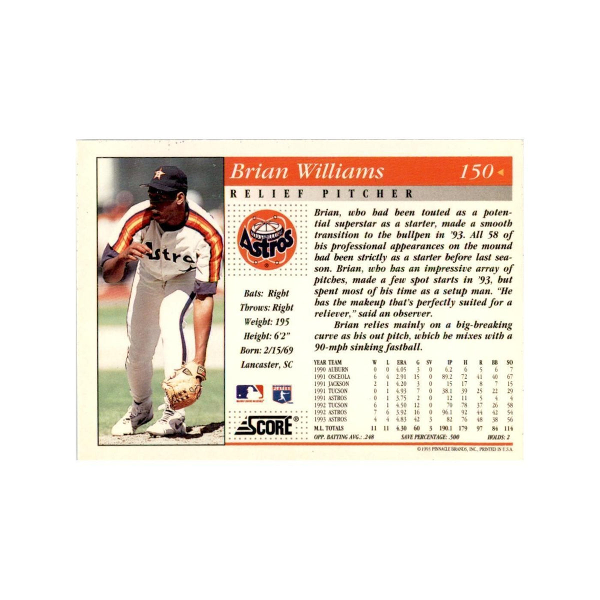 1994 Score Brian Williams Baseball Cards #150