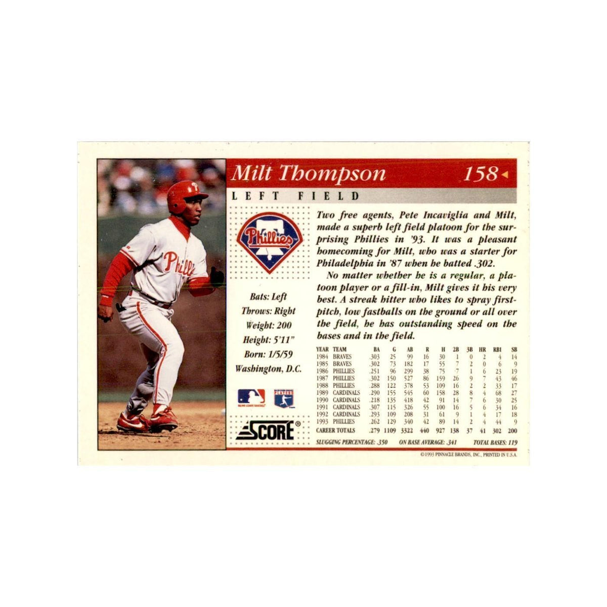 1994 Score Milt Thompson Baseball Cards #158
