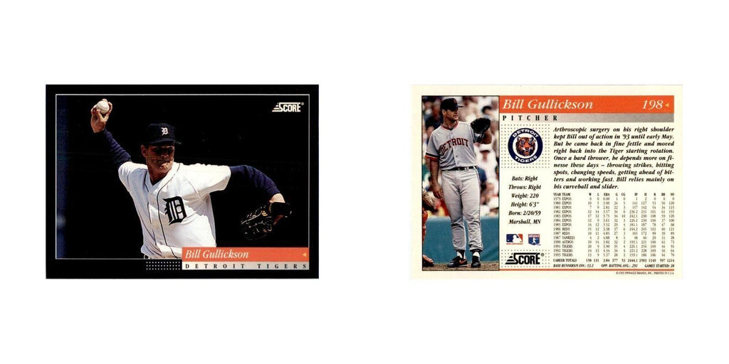 1994 Score Bill Gullickson Baseball Cards #198