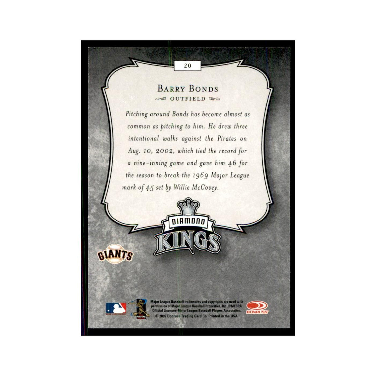 2003 Donruss Barry Bonds Baseball Cards #20