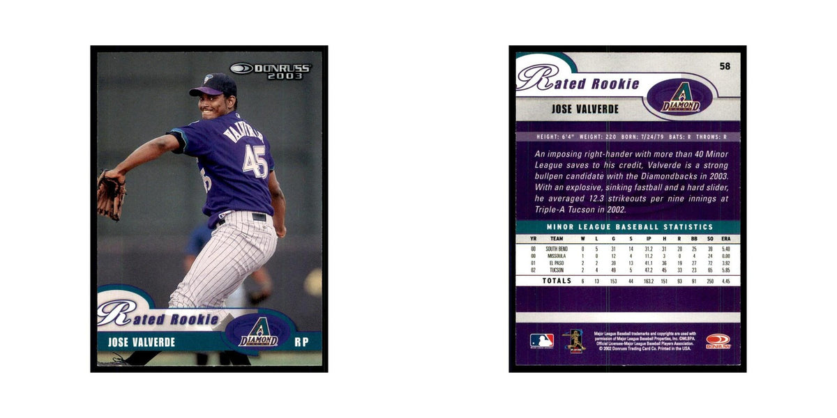 2003 Donruss Jose Valverde Baseball Cards #58