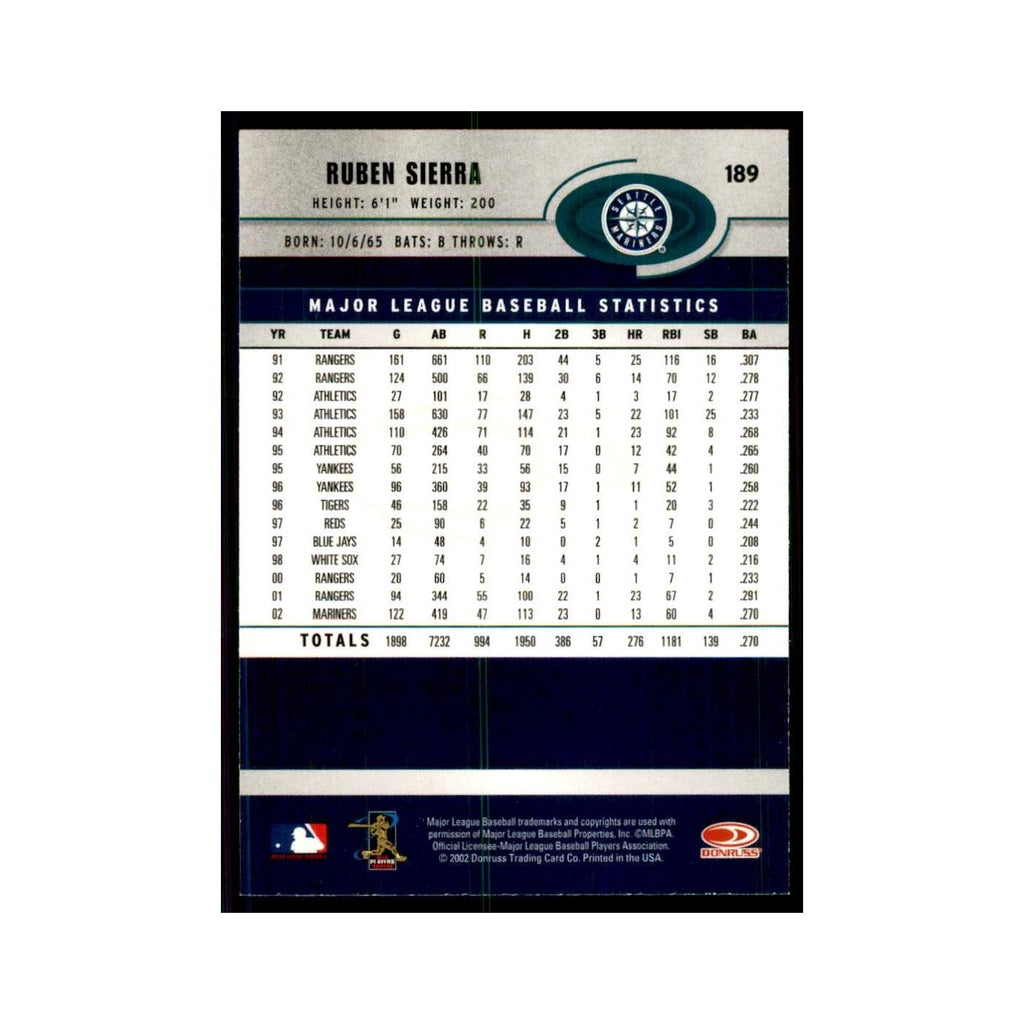 2003 Donruss Ruben Sierra Baseball Cards #189