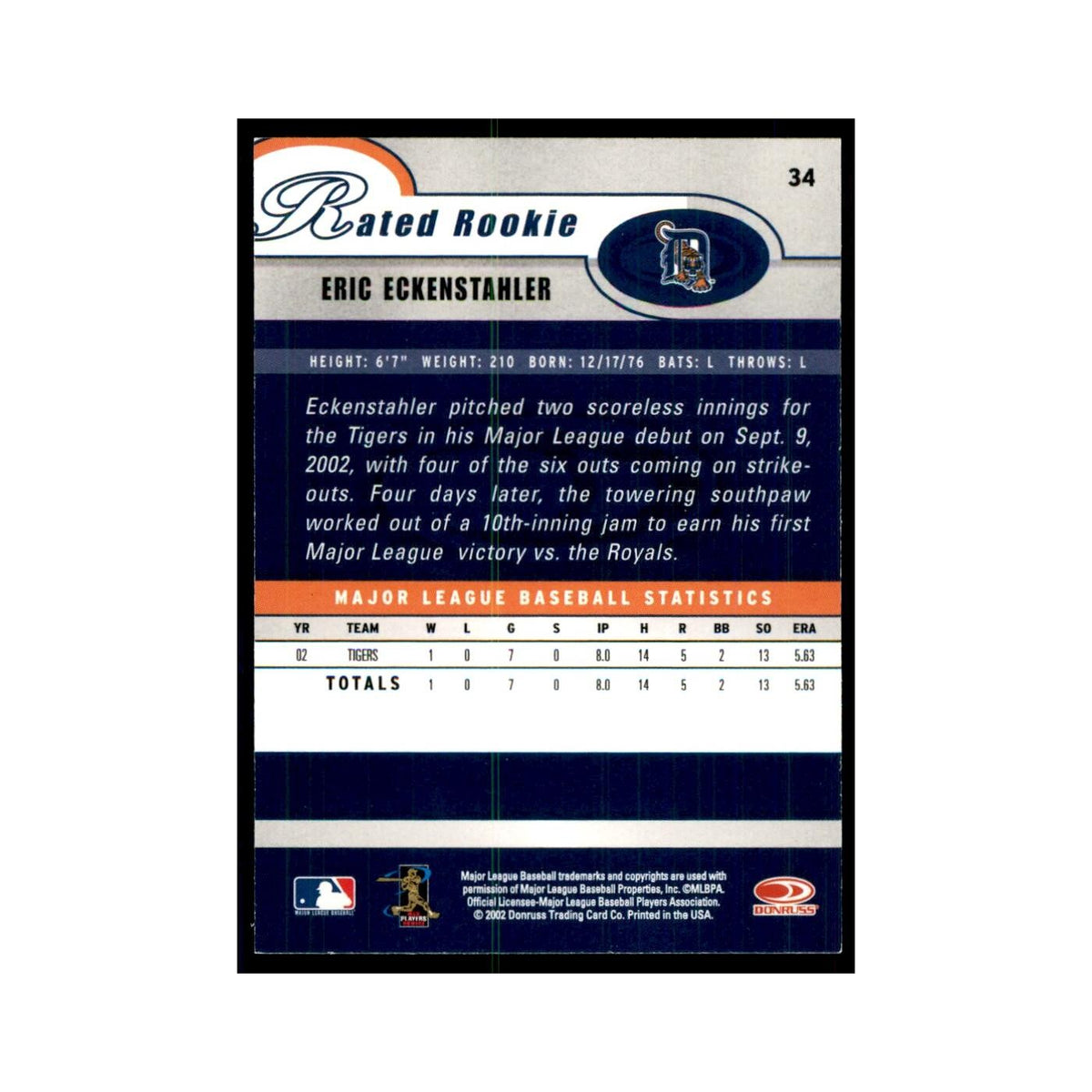 2003 Donruss Eric Eckenstahler Baseball Cards #34