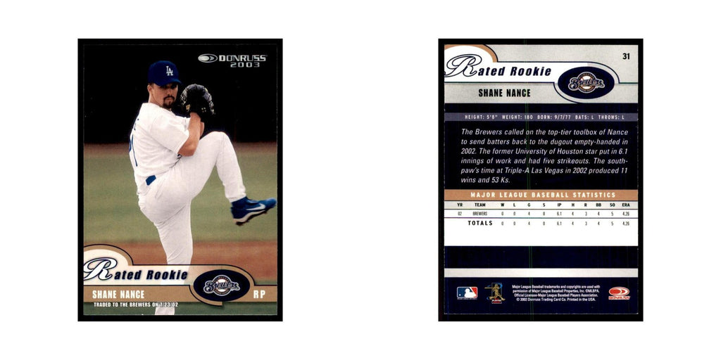 2003 Donruss Shane Nance Baseball Cards #31