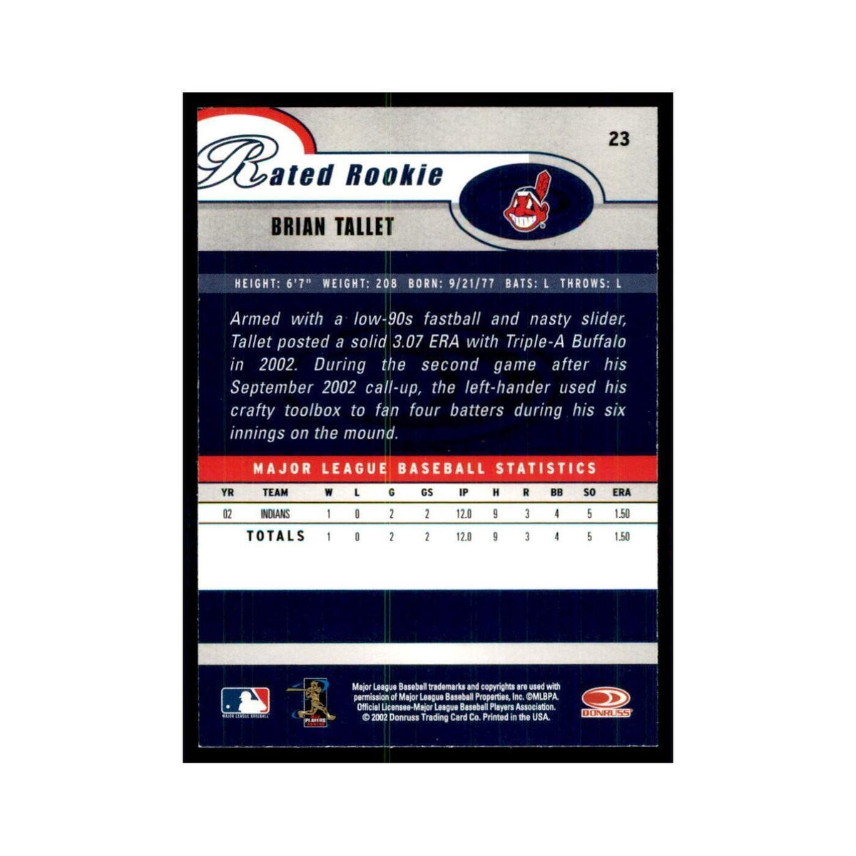 2003 Donruss Brian Tallet RC Indians #23