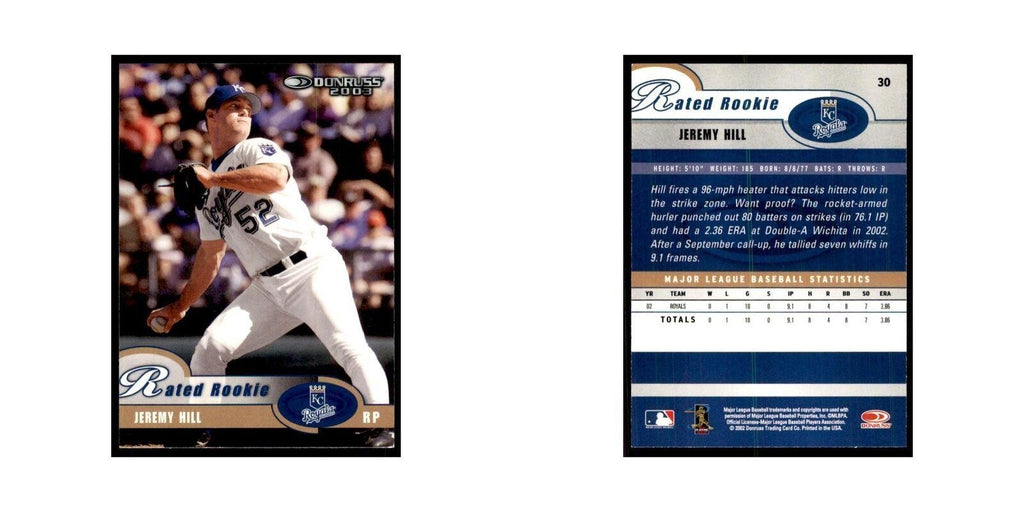 2003 Donruss Jeremy Hill RC Royals #30
