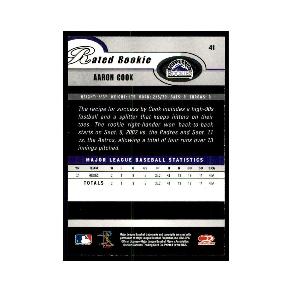 2003 Donruss Aaron Cook RC Rockies #41
