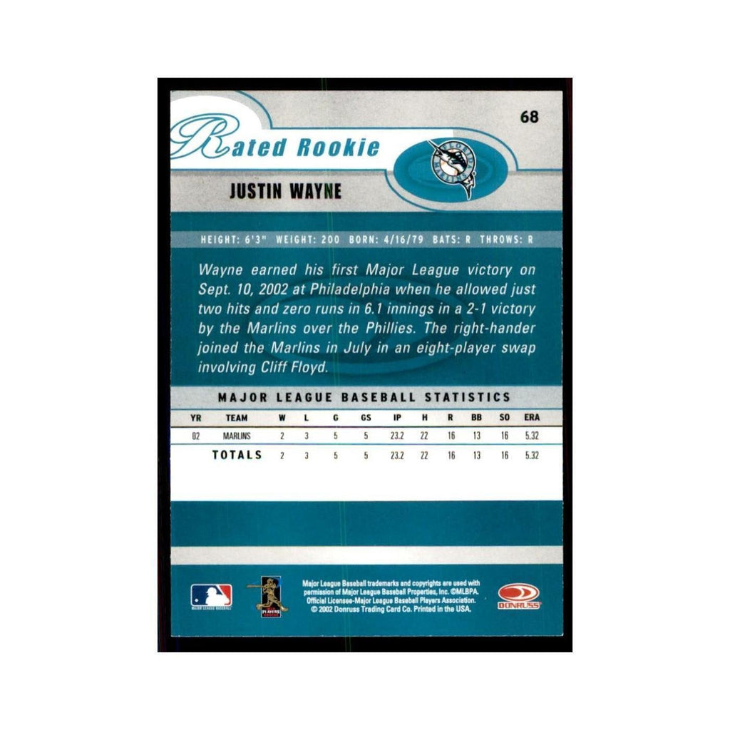2003 Donruss Justin Wayne RC Florida Marlins #68