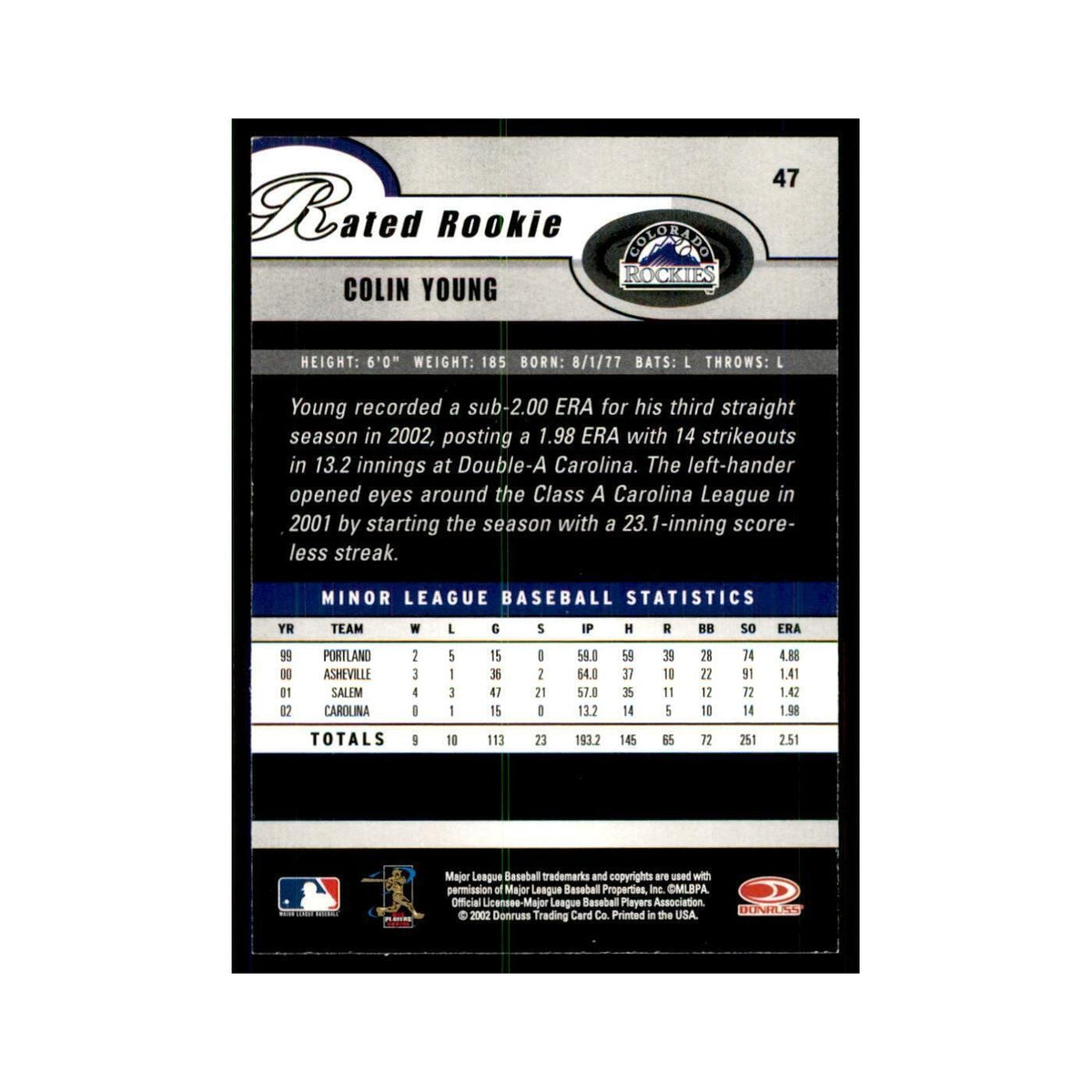 2003 Donruss Colin Young RC Rockies #47