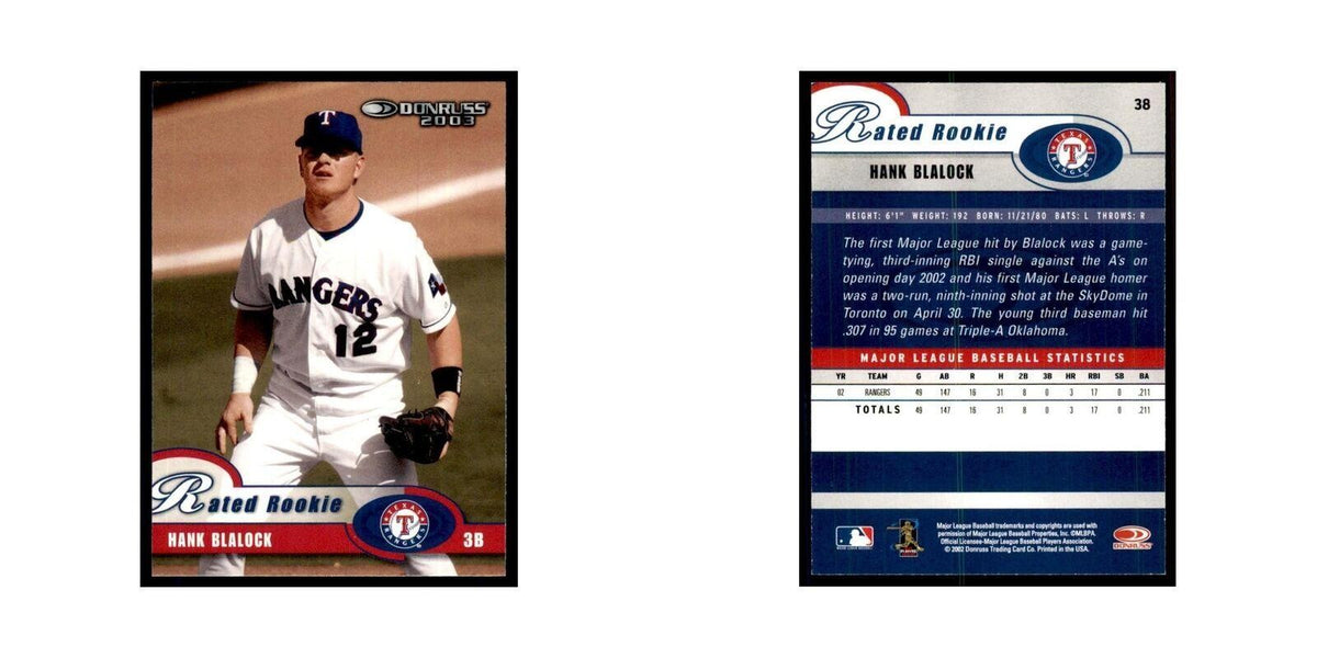 2003 Donruss Hank Blalock RC Rangers #38