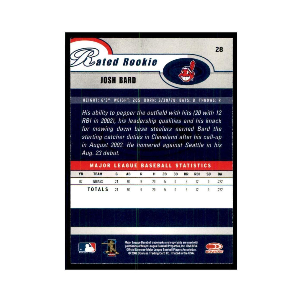 2003 Donruss Josh Bard RC Indians #28