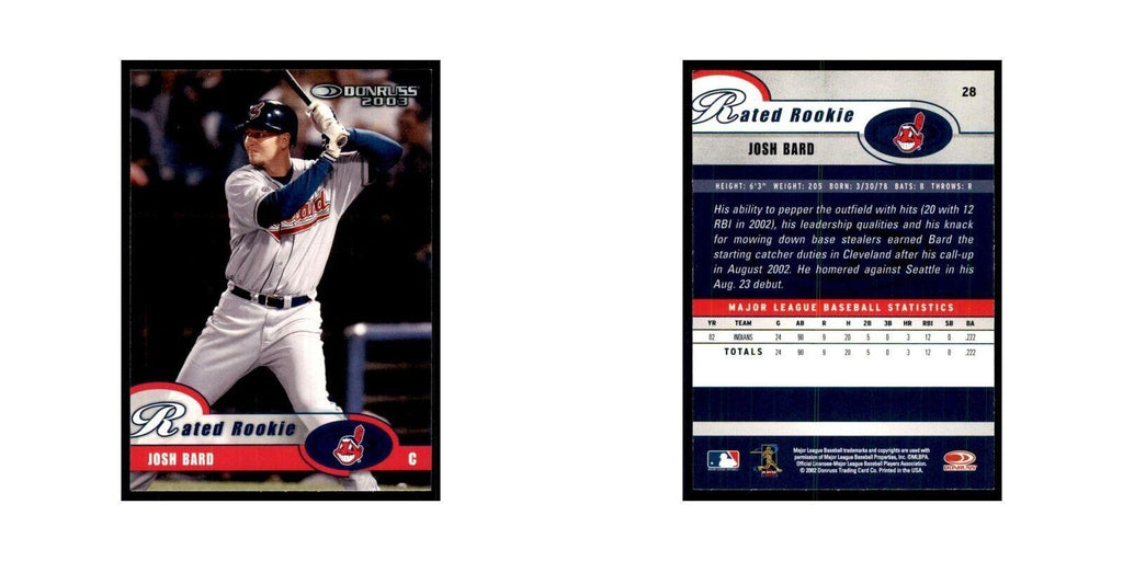 2003 Donruss Josh Bard RC Indians #28