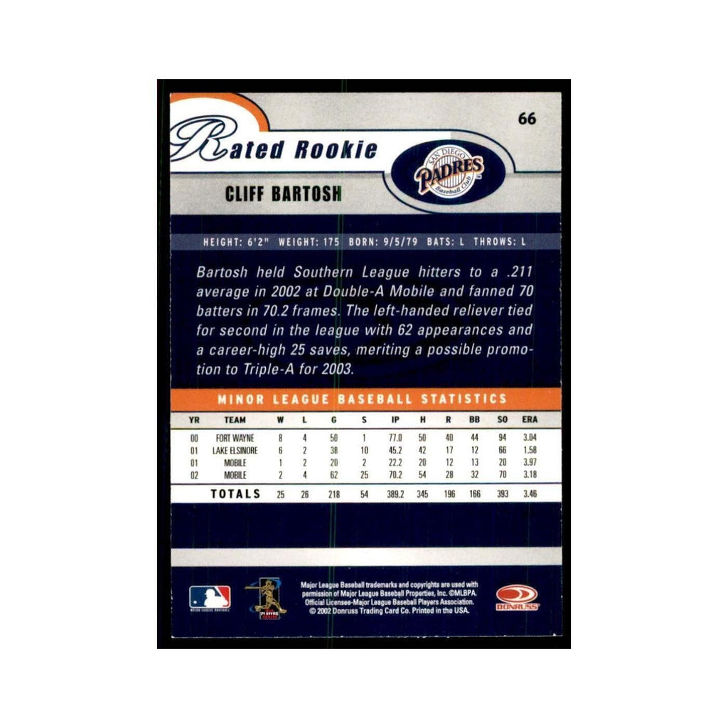 2003 Donruss Cliff Bartosh RC Padres #66