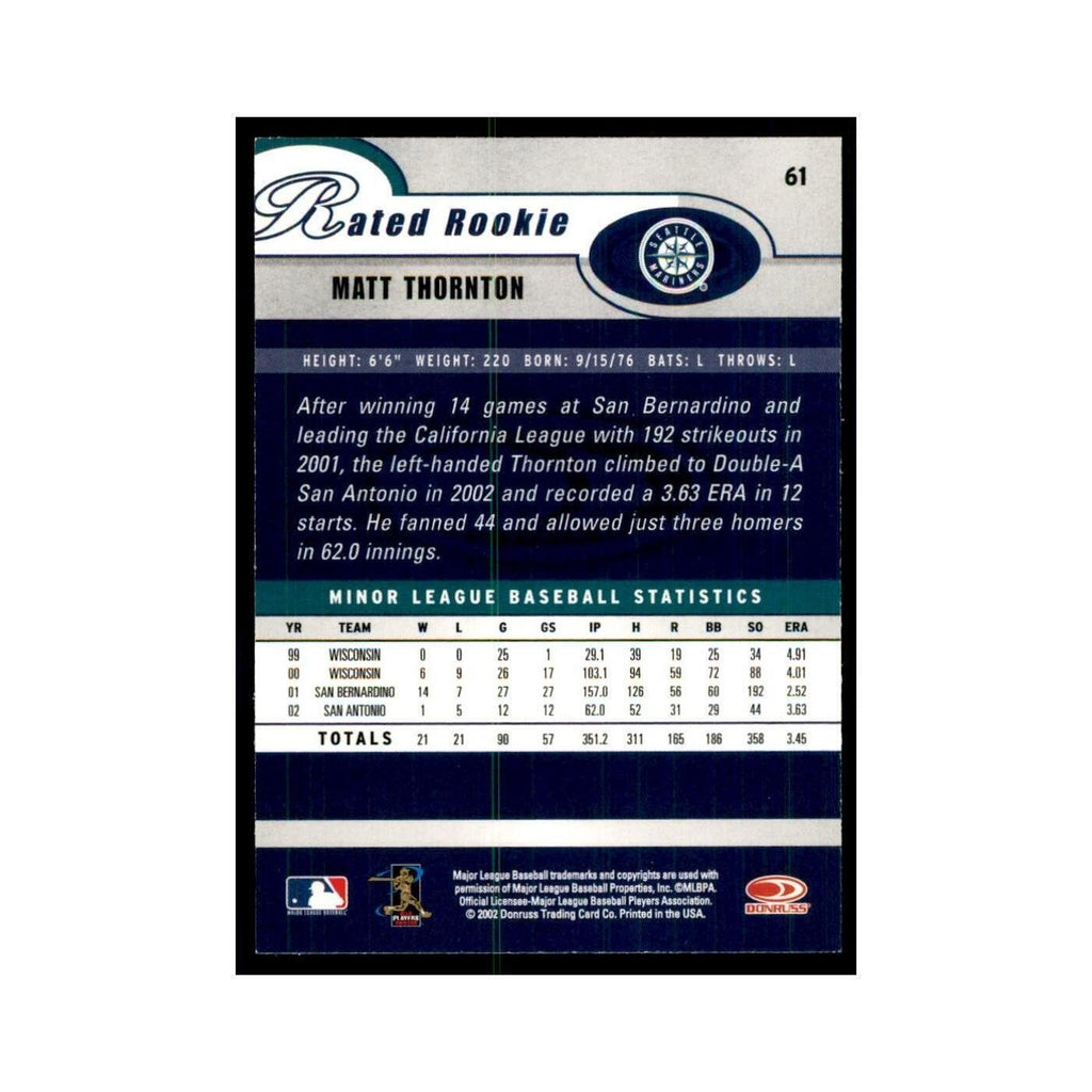 2003 Donruss Matt Thornton RC Mariners #61