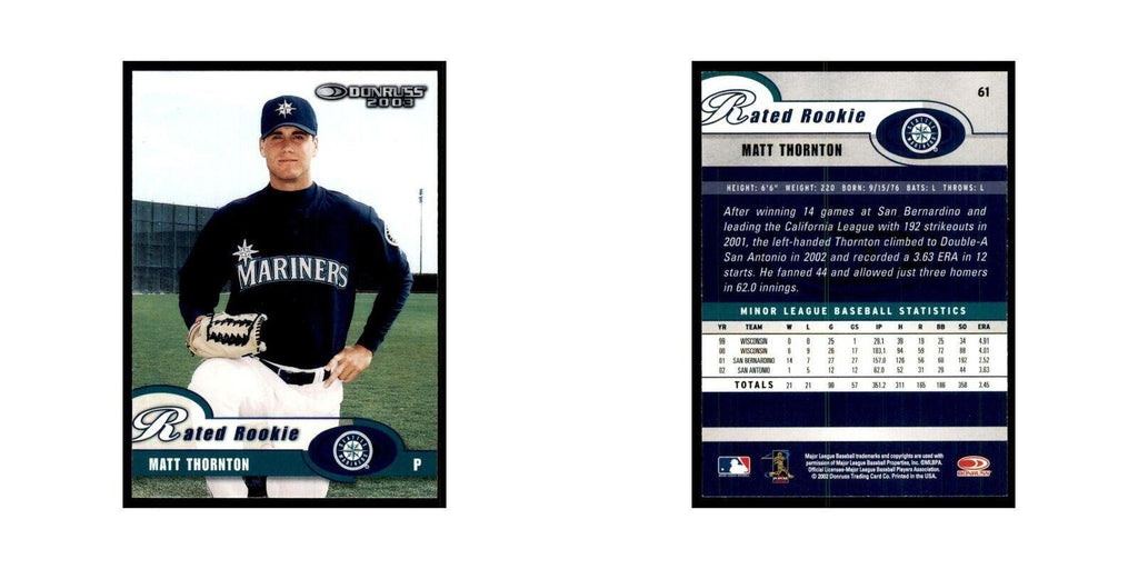 2003 Donruss Matt Thornton RC Mariners #61