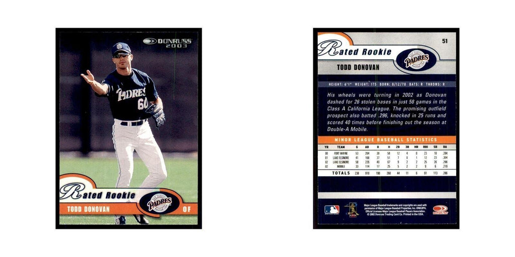 2003 Donruss Todd Donovan RC Padres #51