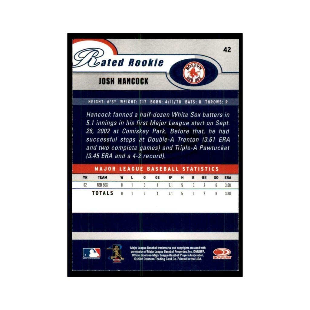 2003 Donruss Josh Hancock RC Red Sox #42