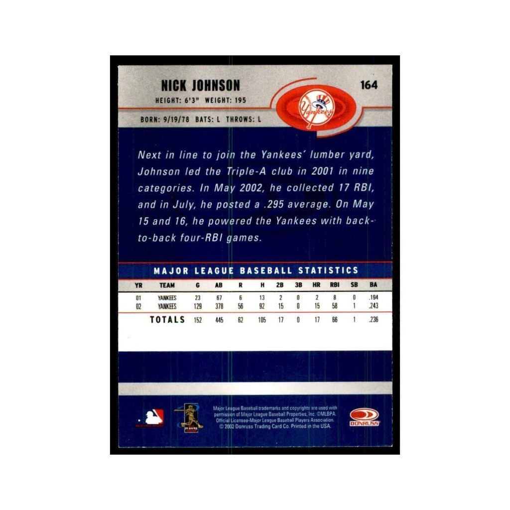 2003 Donruss Nick Johnson Baseball Cards #164