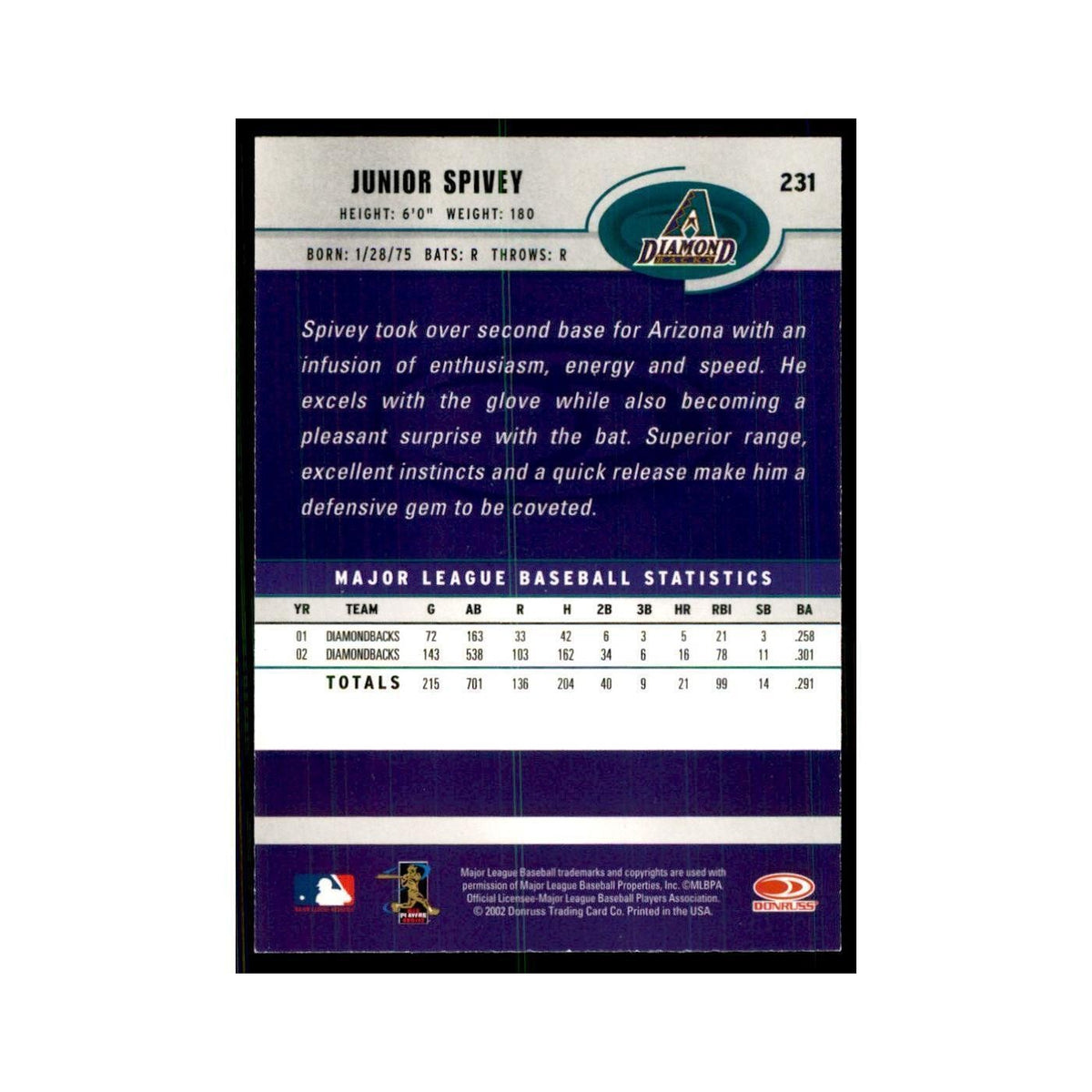 2003 Donruss Junior Spivey Baseball Cards #231
