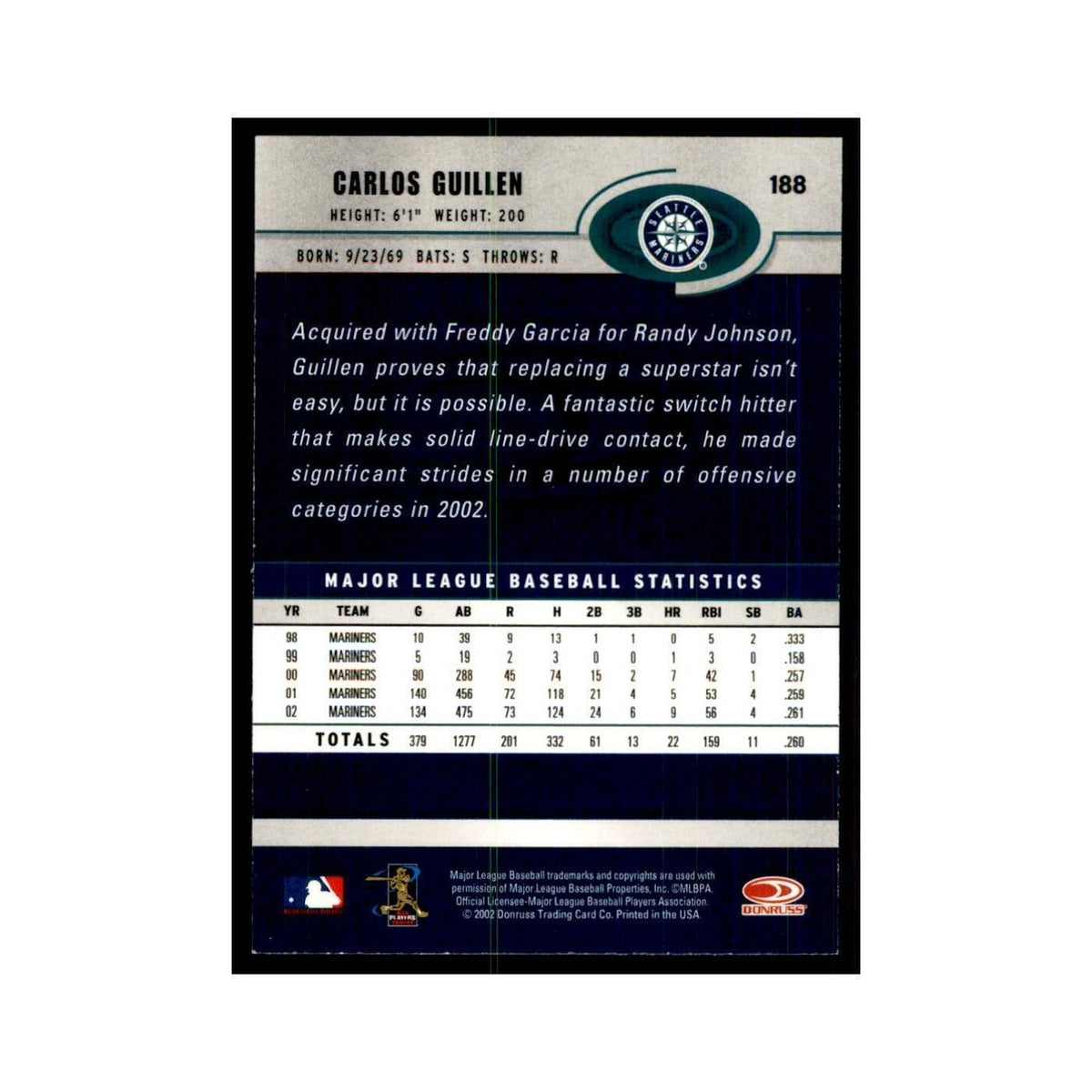 2003 Donruss Carlos Guillen Baseball Cards #188