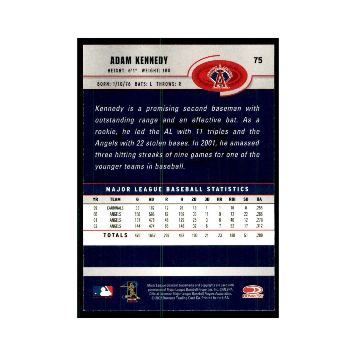 2003 Donruss Adam Kennedy Baseball Cards #75