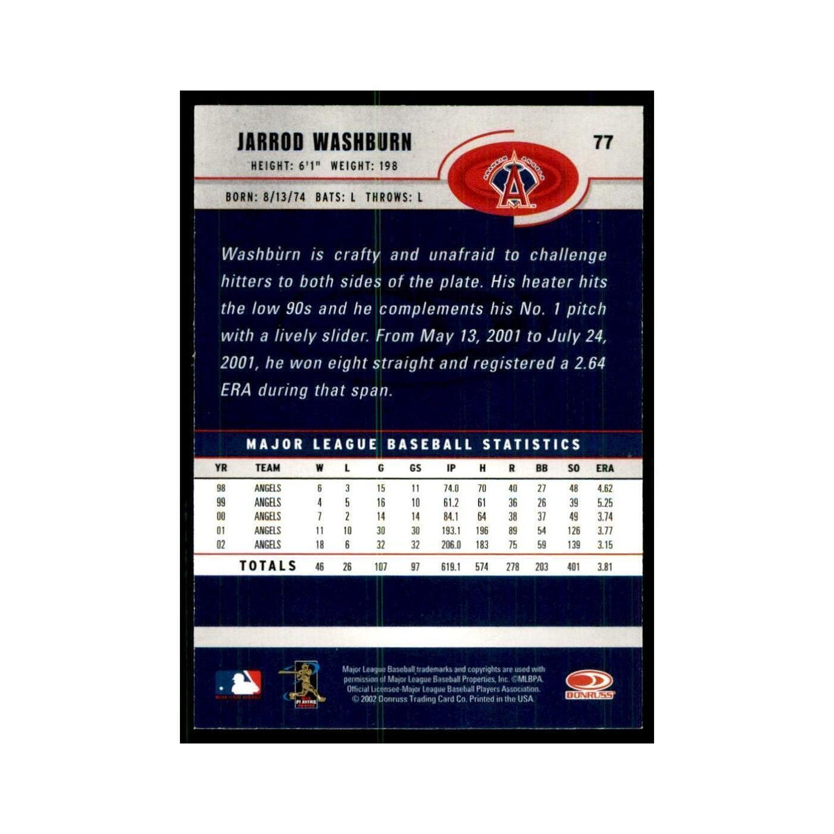 2003 Donruss Jarrod Washburn Baseball Cards #77