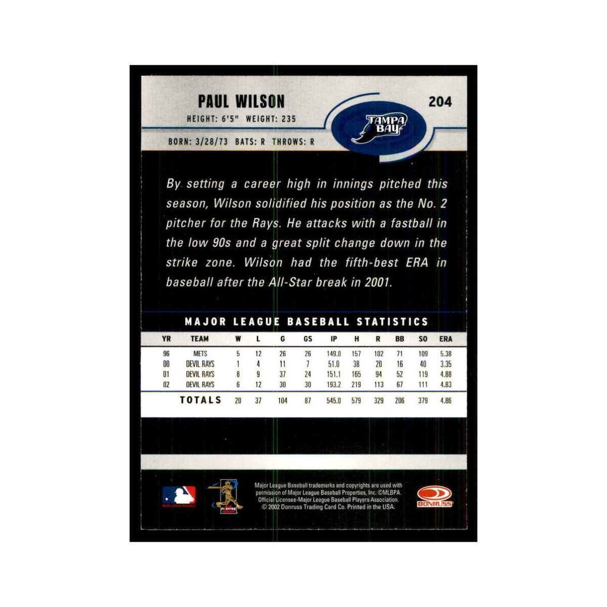 2003 Donruss Paul Wilson Baseball Cards #204