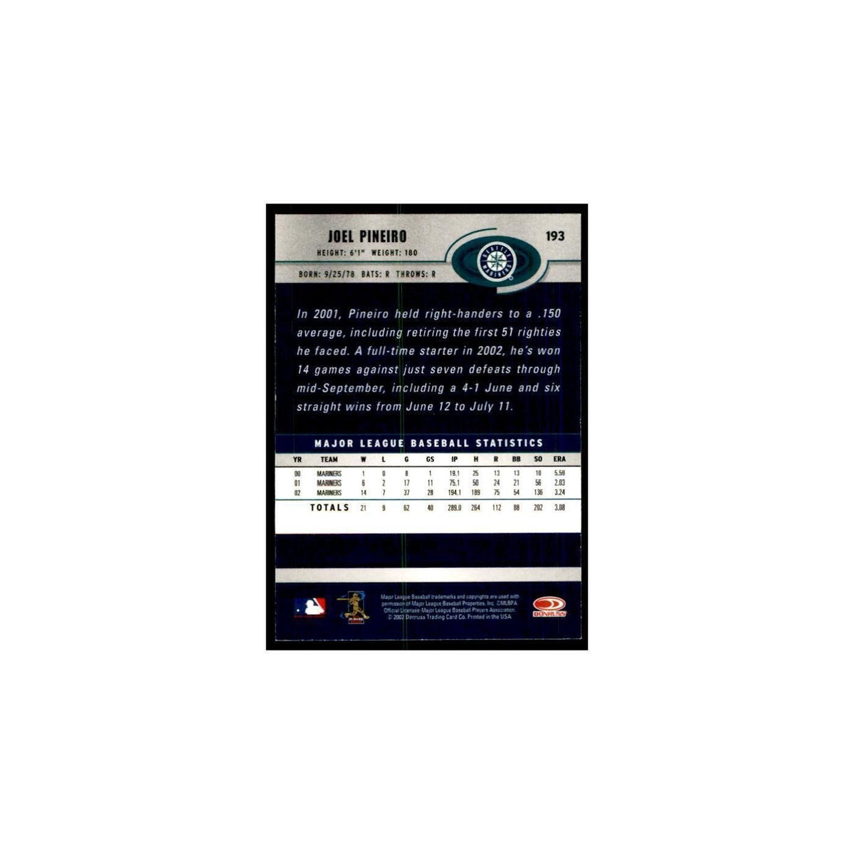 2003 Donruss Joel Pineiro Baseball Cards #193