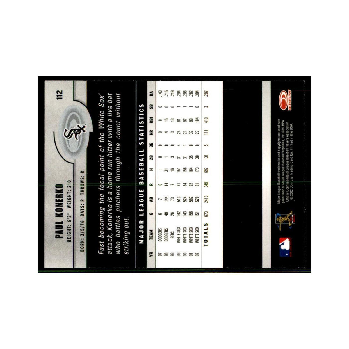 2003 Donruss Paul Konerko Baseball Cards #112