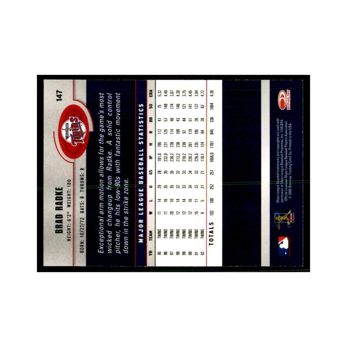2003 Donruss Brad Radke Baseball Cards #147