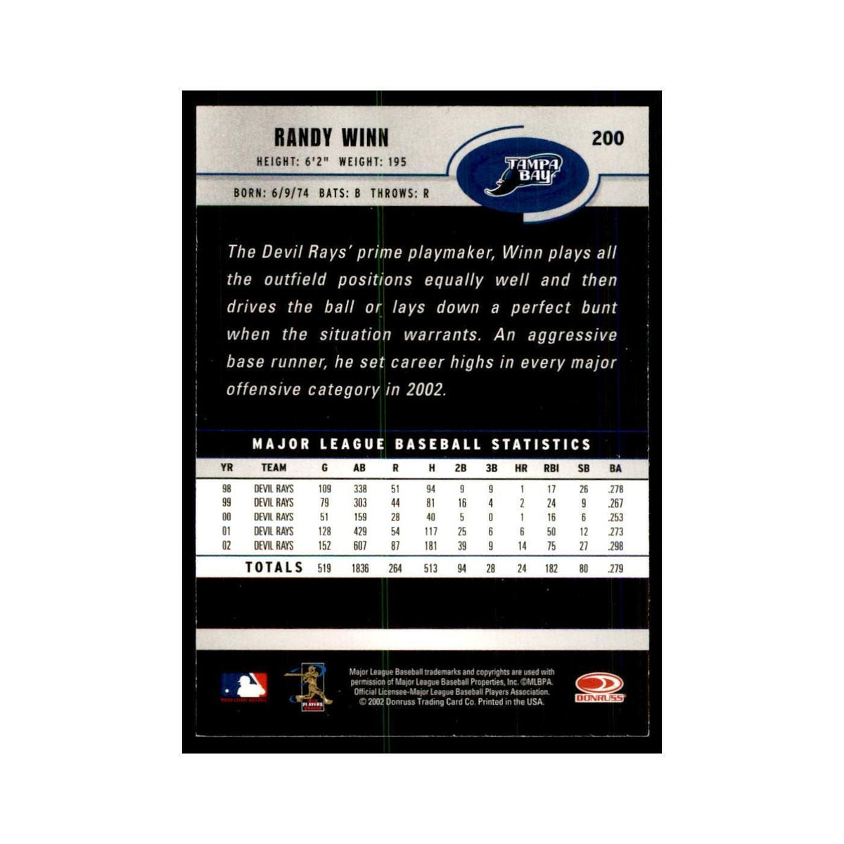 2003 Donruss Randy Winn Baseball Cards #200
