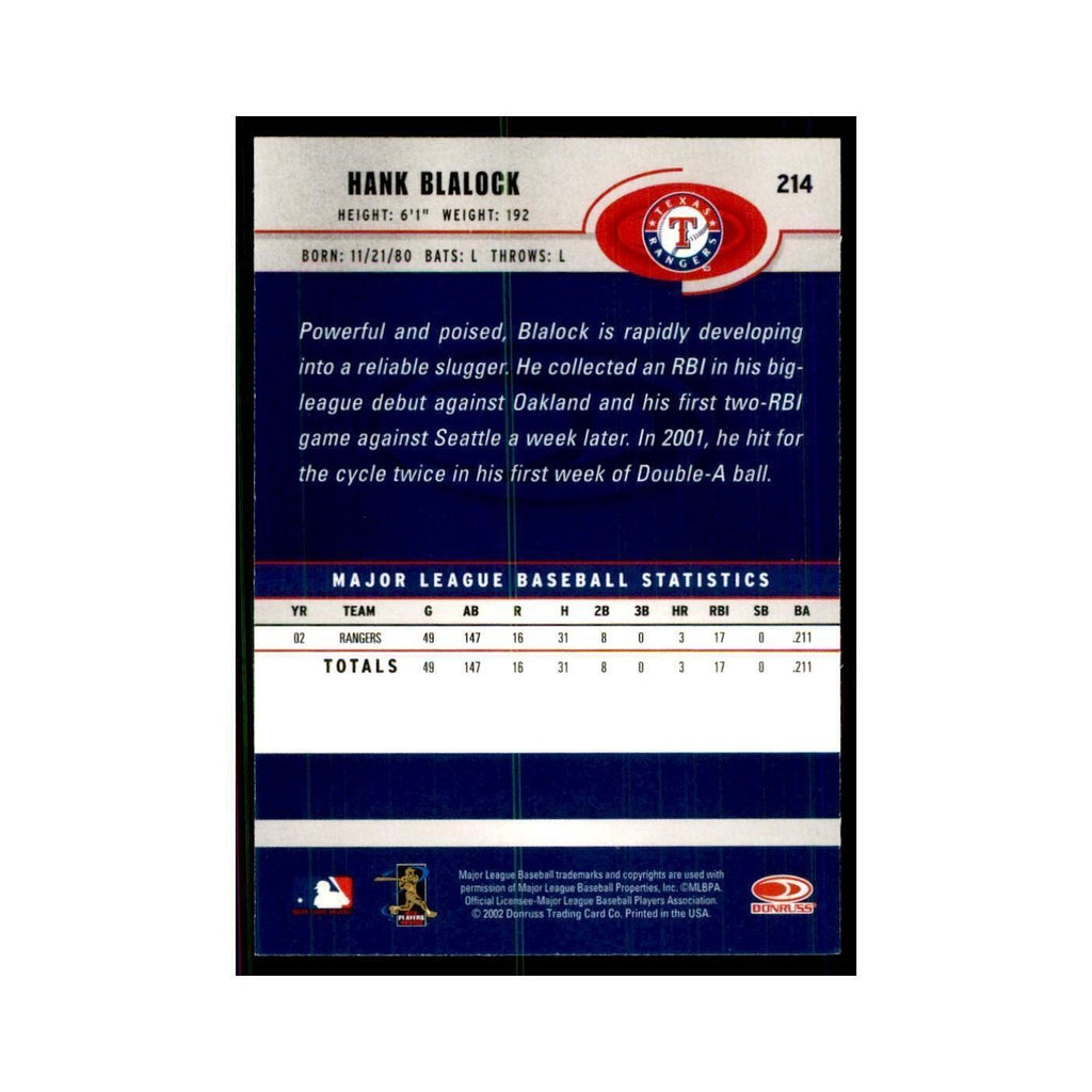 2003 Donruss Hank Blalock Baseball Cards #214