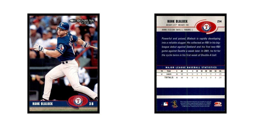 2003 Donruss Hank Blalock Baseball Cards #214