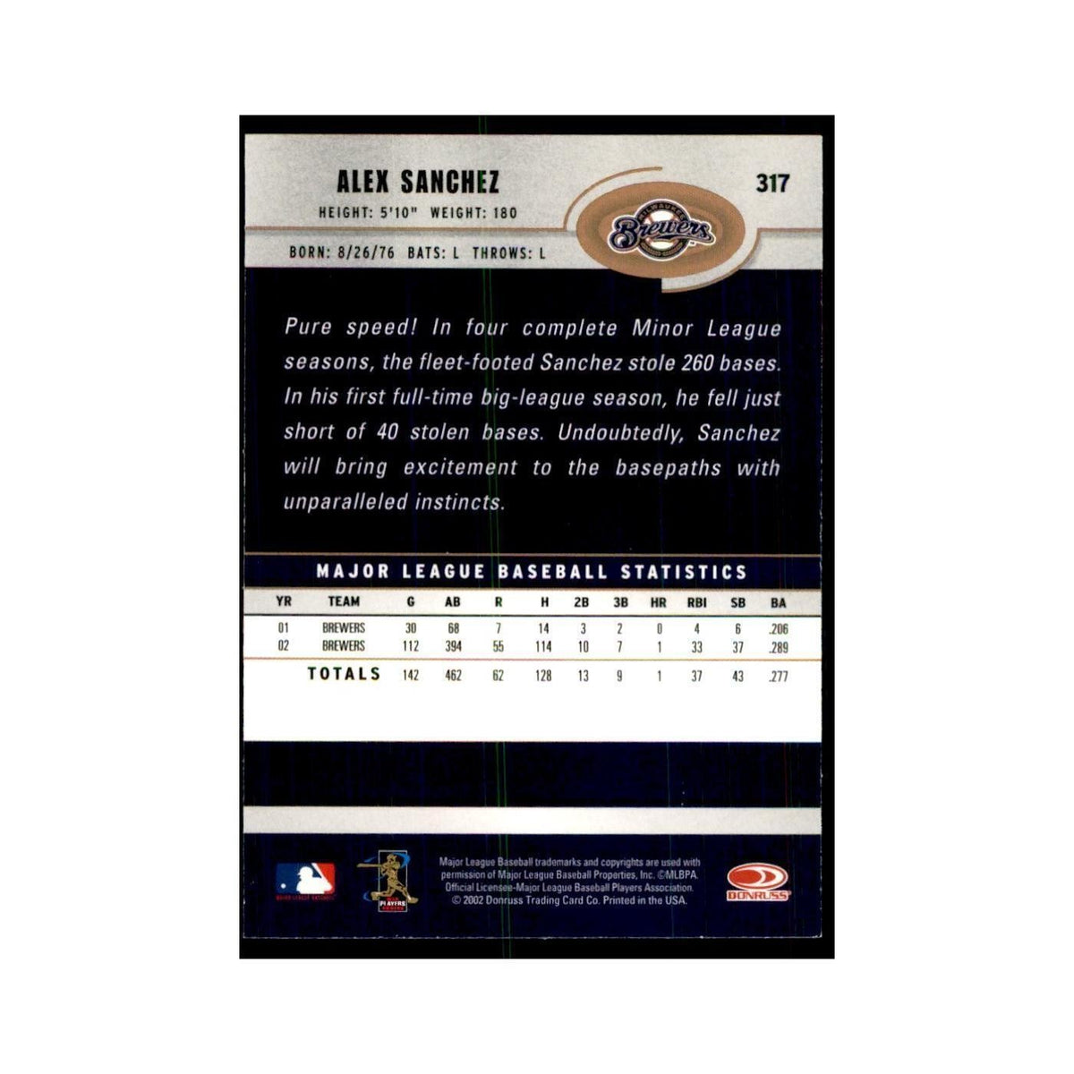2003 Donruss Alex Sanchez Baseball Cards #317