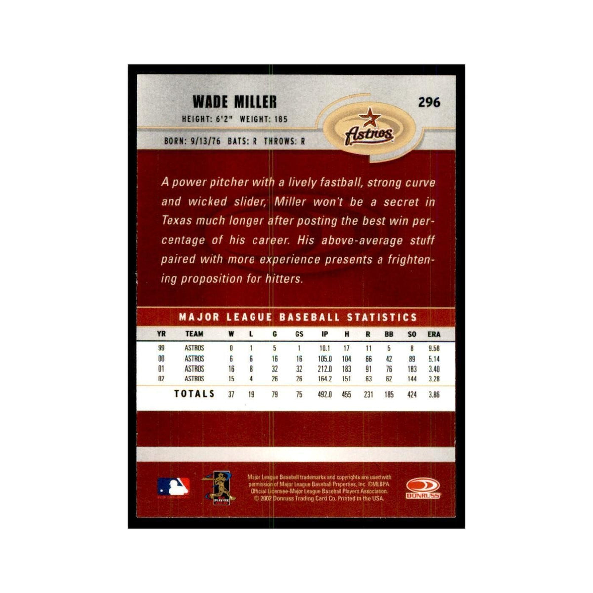 2003 Donruss wade Miller Baseball Cards #296