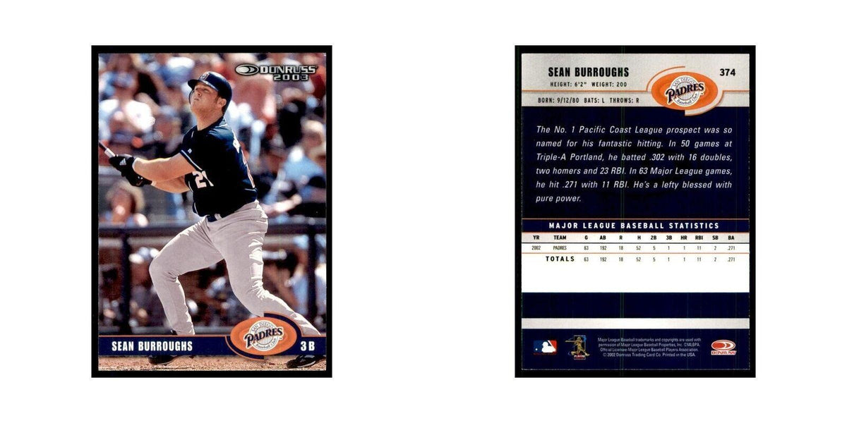 2003 Donruss Sean Burroughs Baseball Cards #374