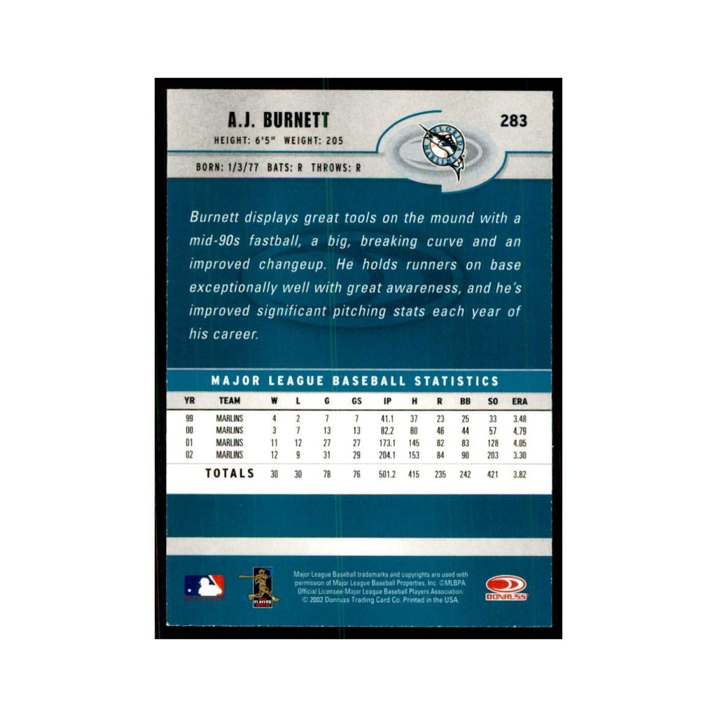 2003 Donruss A.J. Burnett Baseball Cards #283