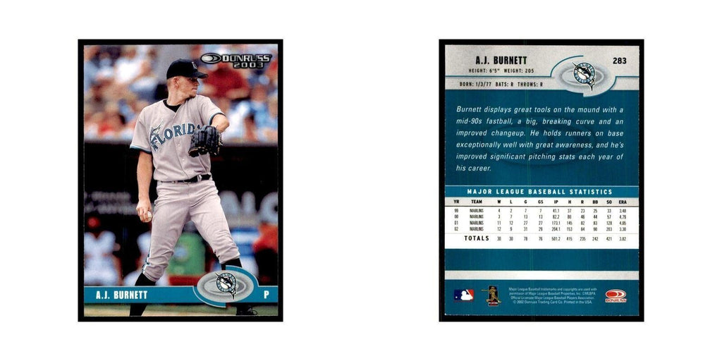 2003 Donruss A.J. Burnett Baseball Cards #283