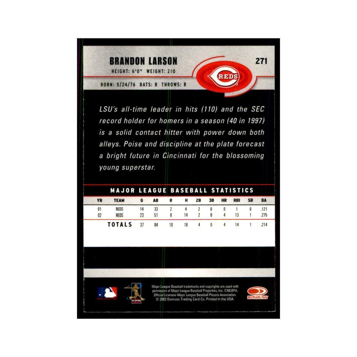 2003 Donruss Brandon Larson Baseball Cards #271