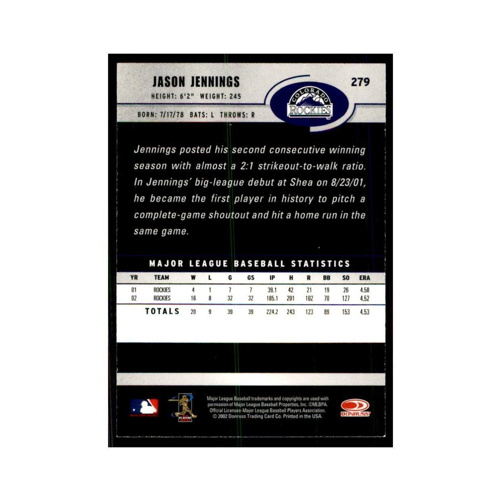 2003 Donruss Jason Jennings Baseball Cards #279