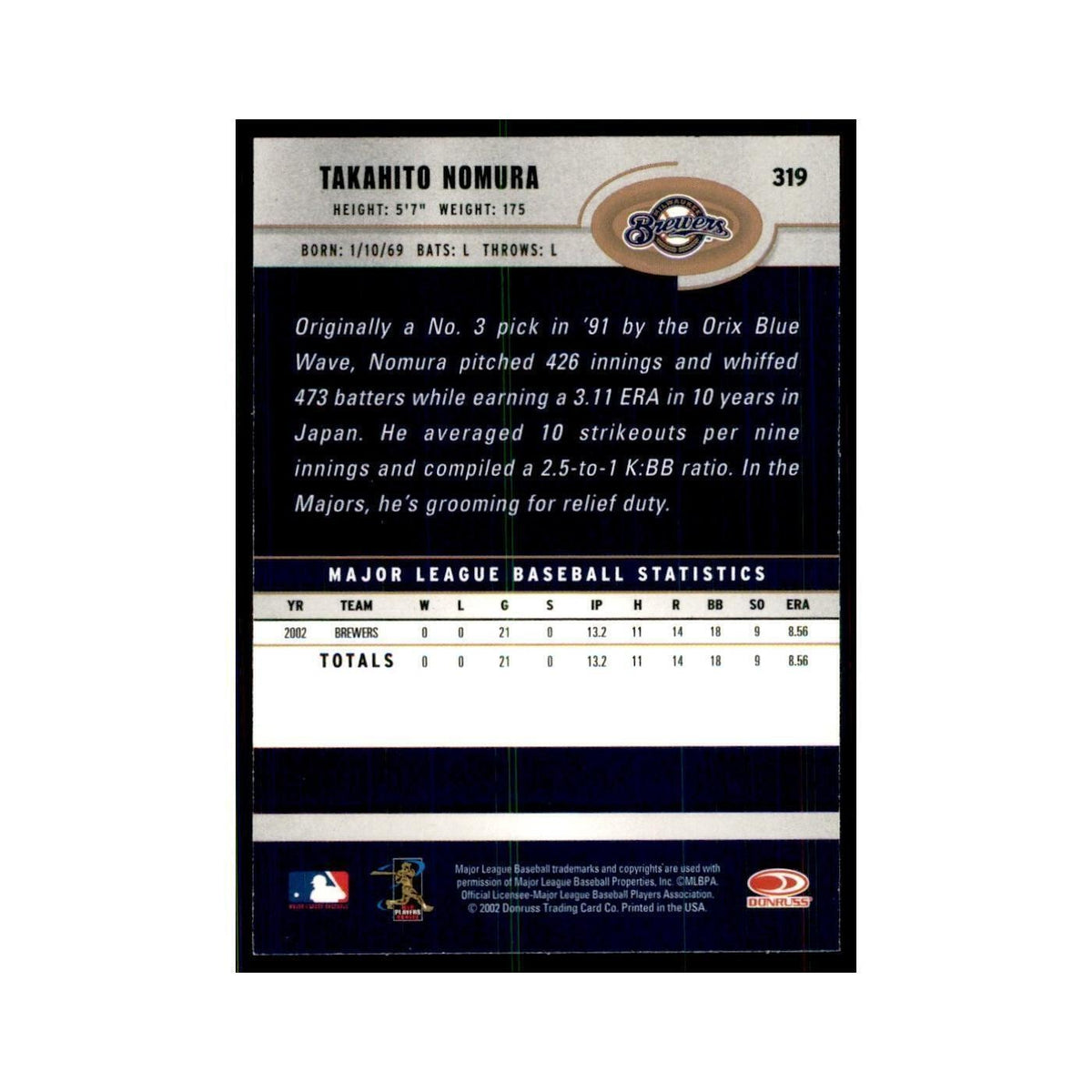 2003 Donruss Takahito Nomura Baseball Cards #319